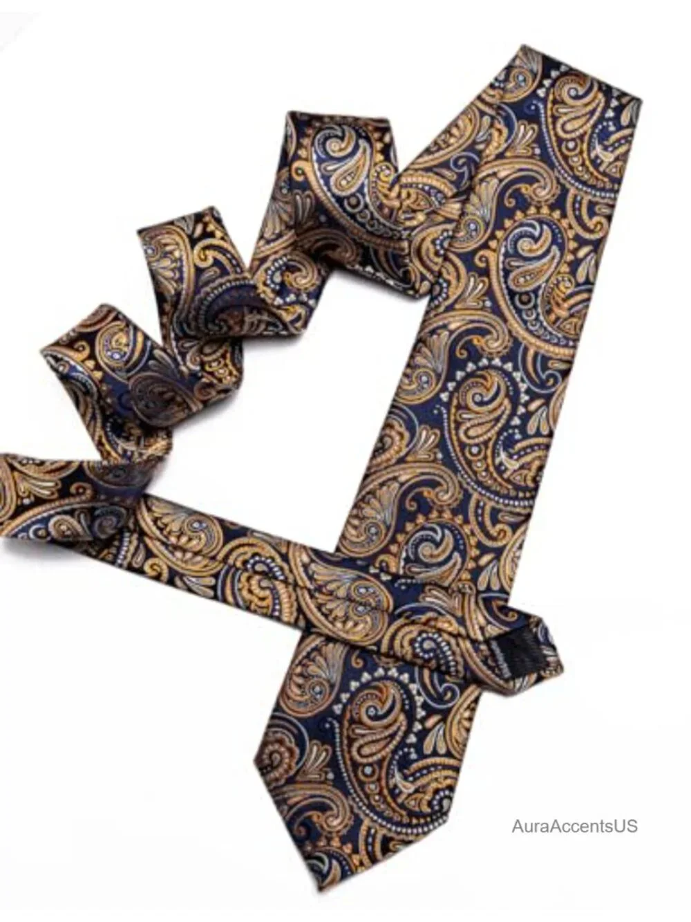 Mens Paisley Tie Set with Pocket Square Cufflinks Clip 1800 Stitches Silk Blend